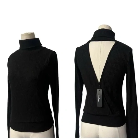 NWT Black Turtleneck Open Back Sweater in XS - Picture 6 of 9